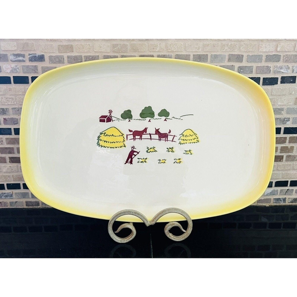 Vintage Brock Of California Serving Platter Farmhouse Yellow Tray‎ Hay Donkey